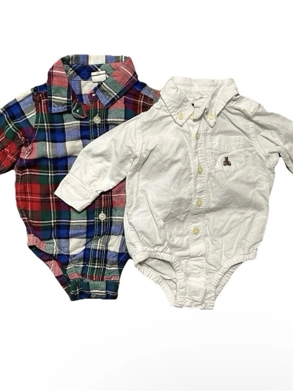 Baby Gap Bundle Button Down Bodysuits Size 3-6 Months White Plaid Long Sleeve